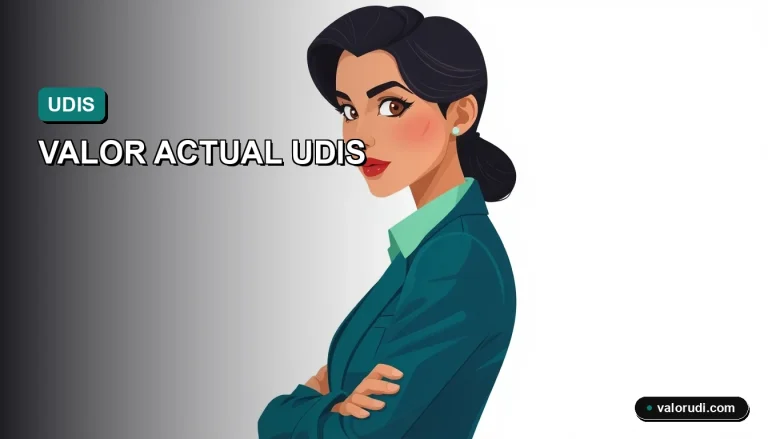 Ilustración moderna de asesor financiero calculando el valor actual de una hipoteca en UDIS, estilo Corporate Memphis, colores teal y menta.