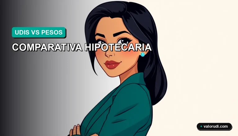 Ilustración plana de asesor financiero mexicano comparando UDIS y pesos hipoteca