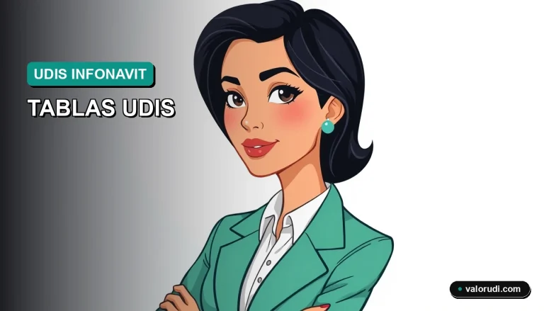 Ilustración plana 2D de una asesora financiera elegante en tonos teal y menta, al extremo derecho, para blog de crédito Infonavit y UDIS en México.