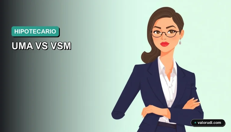 Ilustración plana de un asesor financiero elegante en tonos menta y teal, mitad superior del cuerpo, al borde derecho, simbolizando la comparación entre UMA y VSM para crédito hipotecario en México.
