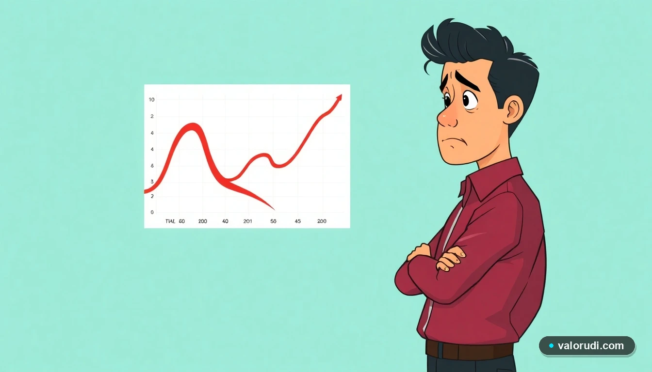 Ilustración vectorial de un hombre preocupado por las consecuencias legales de no convertir su crédito Infonavit UDI a pesos en México.