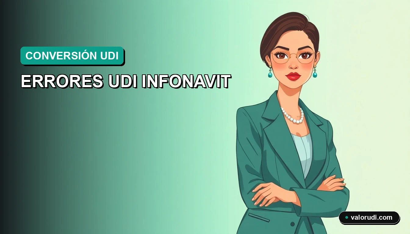 Error al convertir UDI a pesos Infonavit – ilustración financiera plana en tonos teal y menta