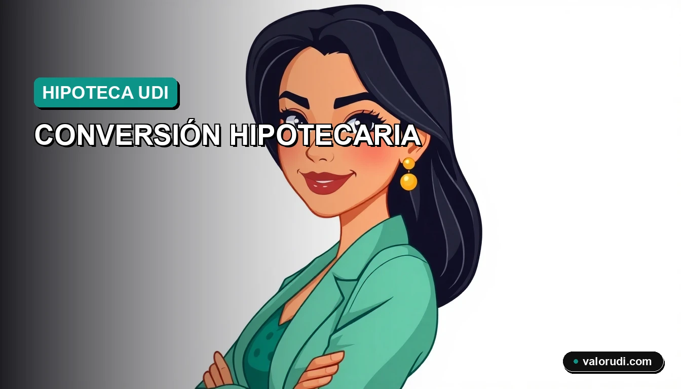 Ilustración vectorial de una ejecutiva financiera mexicana explicando la conversión de UDIS a pesos para hipoteca Infonavit 2026