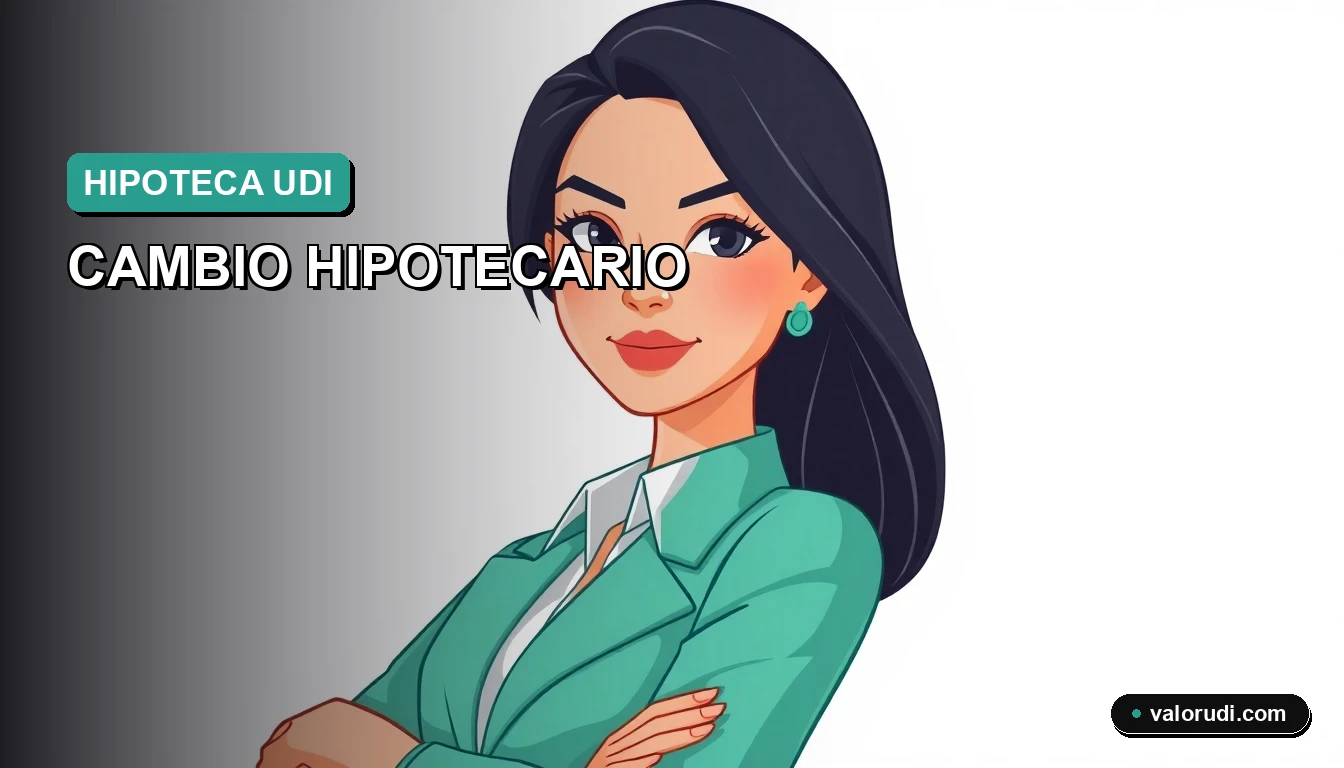 Ilustración de asesor financiero moderno en tonos verde menta y teal, recomendando evitar errores al cambiar hipoteca UDI a pesos en México