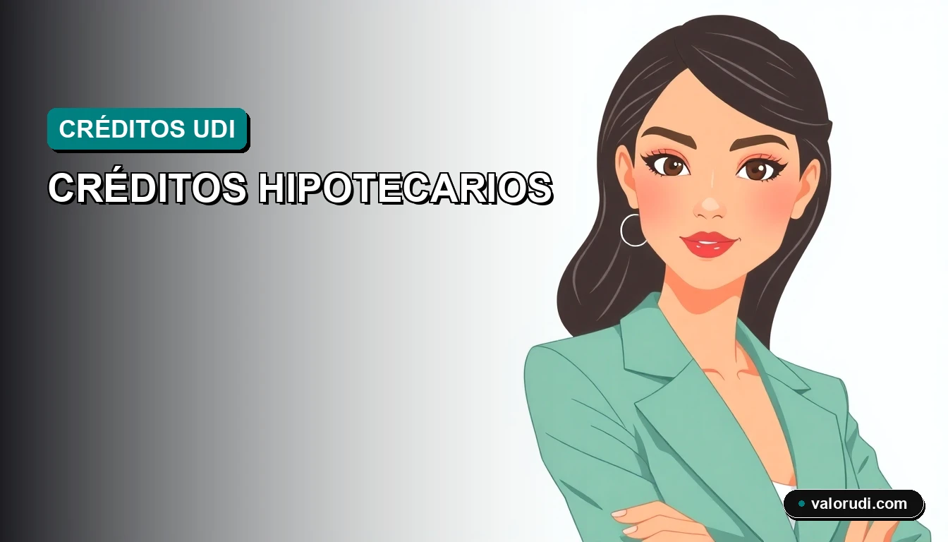 Ilustración vectorial corporativa estilo Corporate Memphis sobre créditos hipotecarios UDI e inflación en México. Personaje financiero elegante con gráficos abstractos de economía.