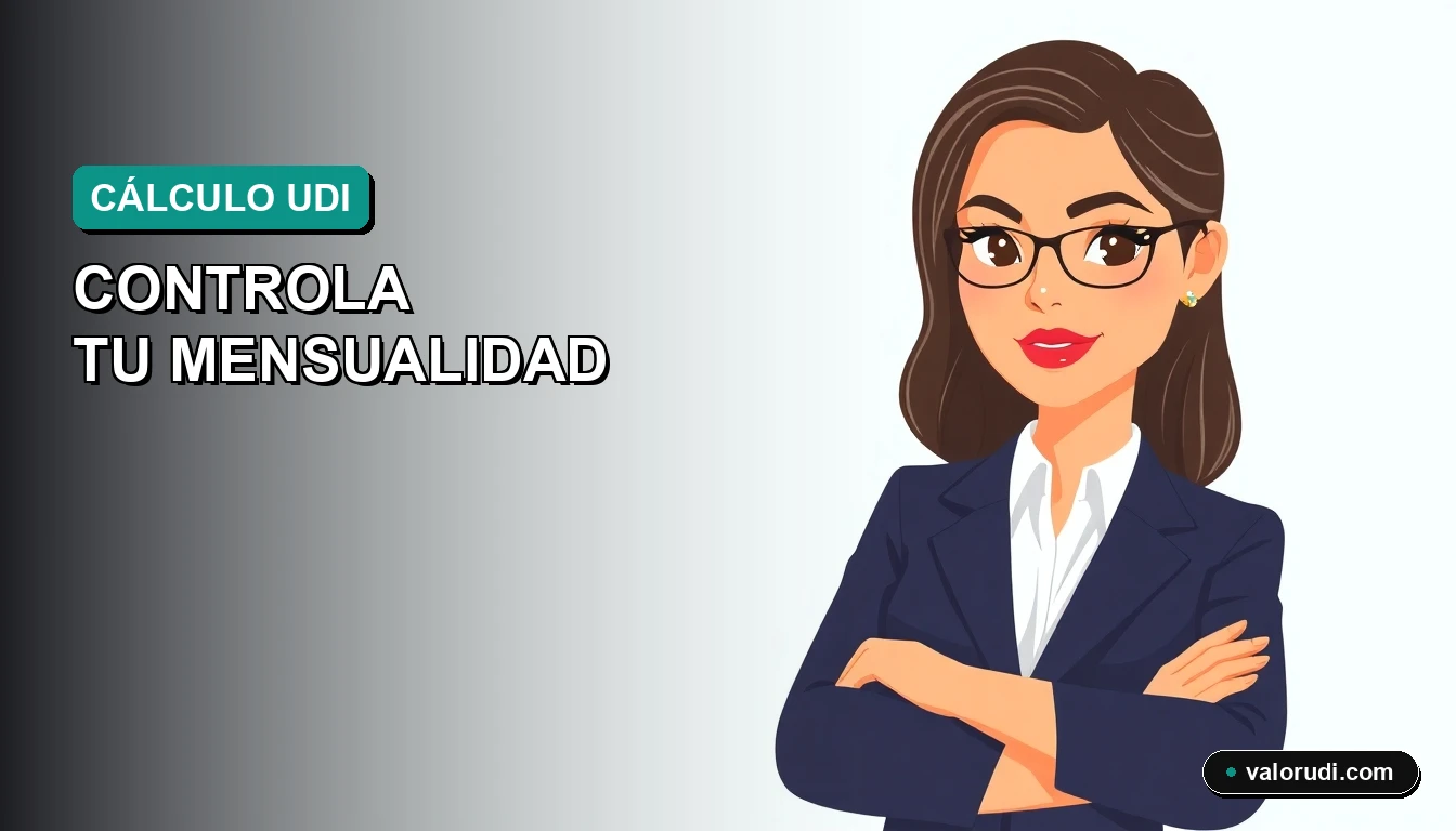 Vector plano moderno de una asesora financiera inteligente en tonos teal y menta, al extremo derecho, espacio vacío al centro e izquierda, para blog de cálculo de UDI Infonavit 2026.