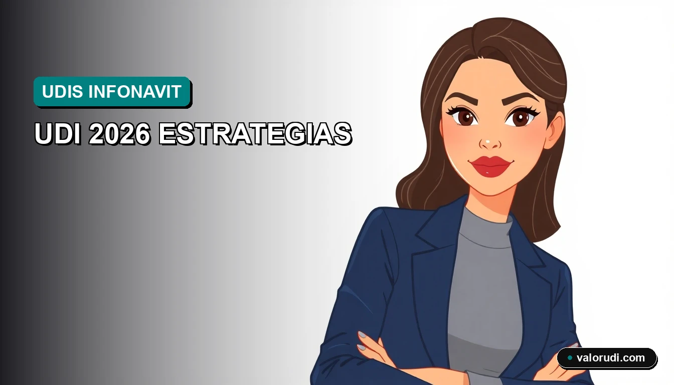 Ilustración vectorial corporativa estilo Memphis de un asesor financiero profesional explicando gráficos de evolución de la UDI y estrategias para deudores Infonavit, con fondo en tonos verde menta y teal.