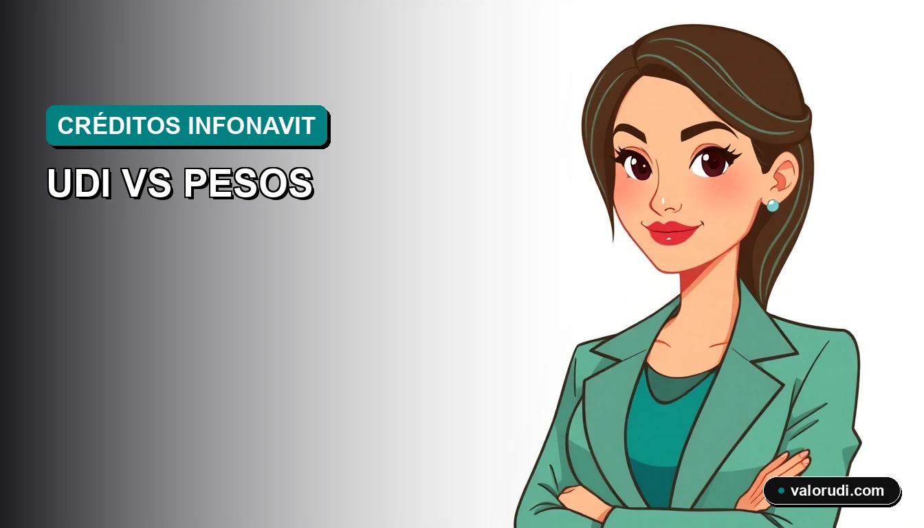 Ilustración vectorial corporativa estilo Corporate Memphis de un asesor financiero, sobre fondo minimalista en tonos teal y menta, explicando el impacto de la UDI en créditos hipotecarios.